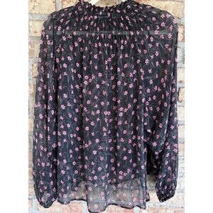 Elizabeth And James Smocked Neck Sheer Blouse Size Large